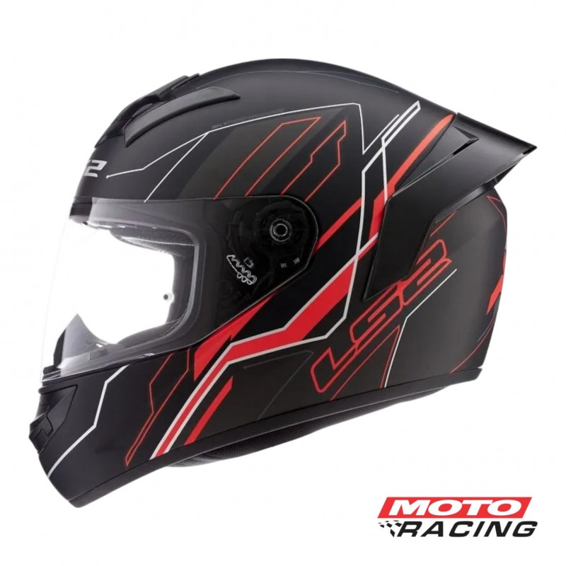 CASCO 352 CHASER C/SPOILER NEGRO/ROJO MATE "S" (LS2)