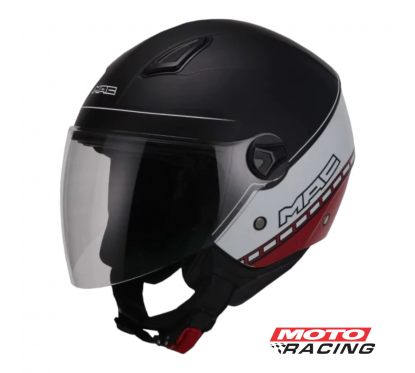CASCO BEAT STRADA NEGRO-BLANCO-ROJO ABIERTO C- VISOR "XXL" (MAC)