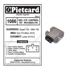 REGULADOR GUERRERO QUEEN 125- GMX 150 12v MONOFASICO 6A (PIETCARD)