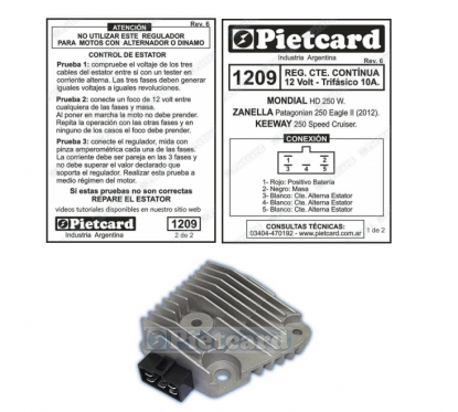 REGULADOR MONDIAL HD 250 W 12v TRIFASICO 10A