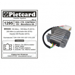 REGULADOR BRAVA ALTINO 150 / 200 /150 R MONOFASICO 6A 12v (PIETCARD)