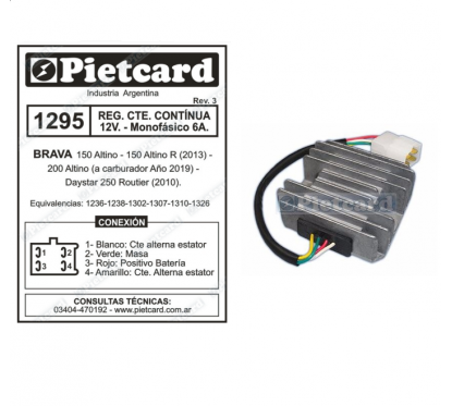 REGULADOR BRAVA ALTINO 150 / 200 /150 R MONOFASICO 6A 12v (PIETCARD)