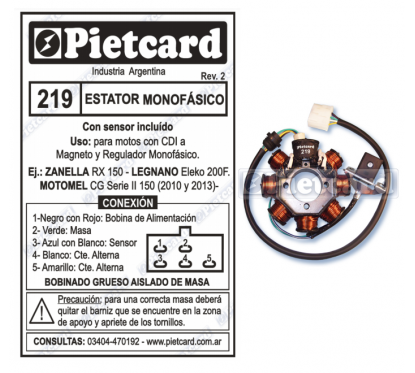 ESTATOR MOTOMEL CG 150 S2 8 POLOS (PIETCARD)