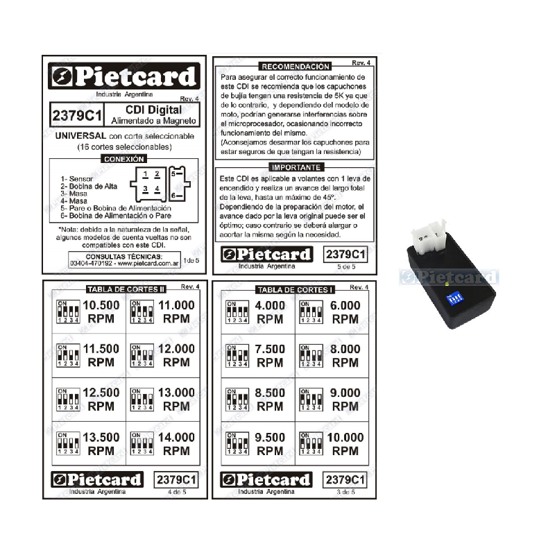 CDI UNIVERSAL PROGRAMABLE A MAGNETO 16 CORTES 6 PIN (PIETCARD)