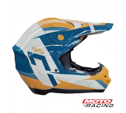 CASCO CROSS RS7 F AZUL -  AMARILLO BRILLO "XL" 62cm (HAWK)