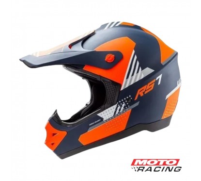 CASCO CROSS RS7 F AZUL -  NARANJA MATE "L" 60cm (HAWK)