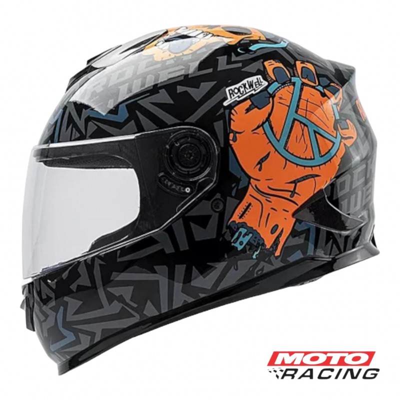 CASCO INTEGRAL ROCKWELL 929 ZOMBIE GRIS- NARANJA "XL" (HAWK)