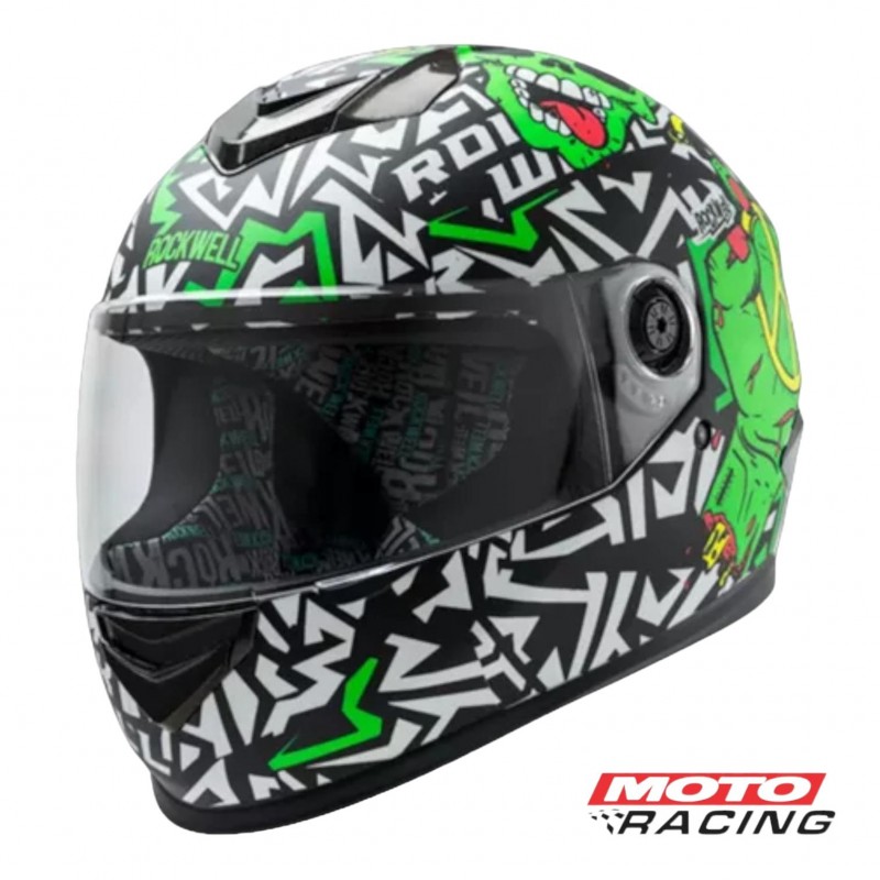 CASCO INTEGRAL ROCKWELL 929 ZOMBIE BLANCO/VERDE MATE "S" (HAWK)