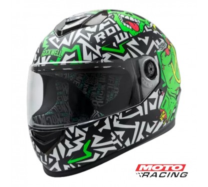 CASCO INTEGRAL ROCKWELL 929 ZOMBIE BLANCO/VERDE MATE "S" (HAWK)