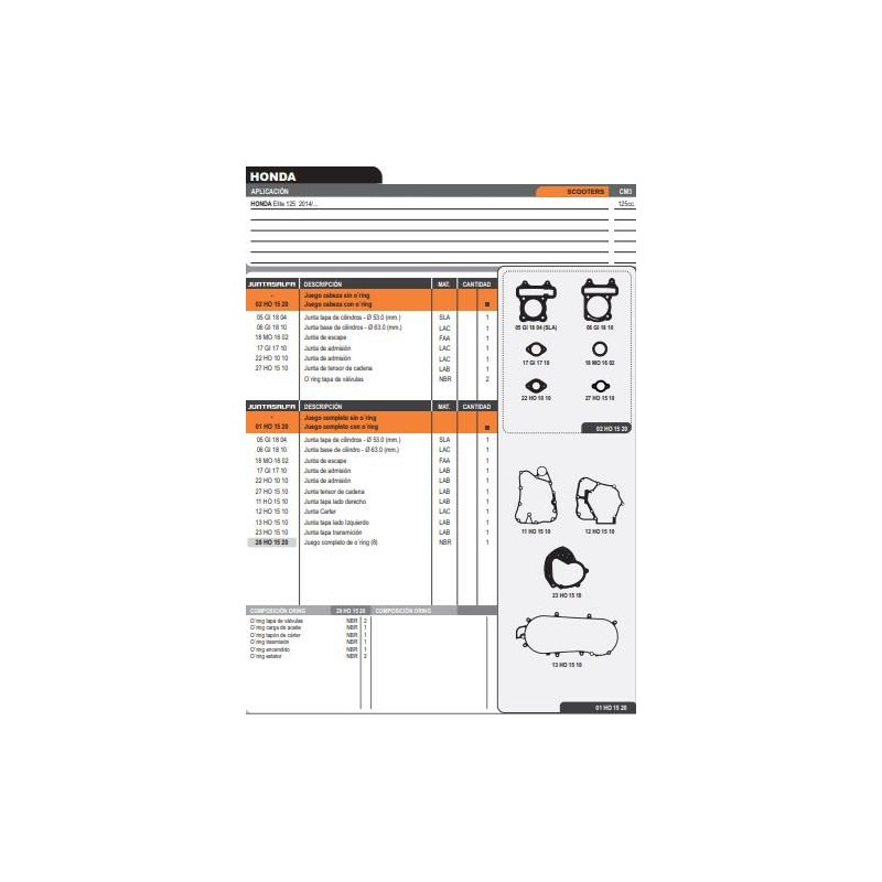 JUNTA MOTOR HONDA ELITE 125 (2014) C/O'RING