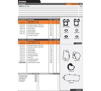 JUNTA MOTOR HONDA ELITE 125 (2014) C- ORING