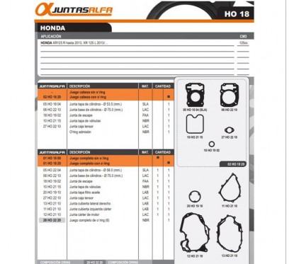 JUNTA MOTOR HONDA XR 125L C/O'RING (ALFA)