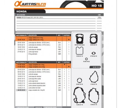 JUNTA MOTOR HONDA XR 125L C- ORING (ALFA)