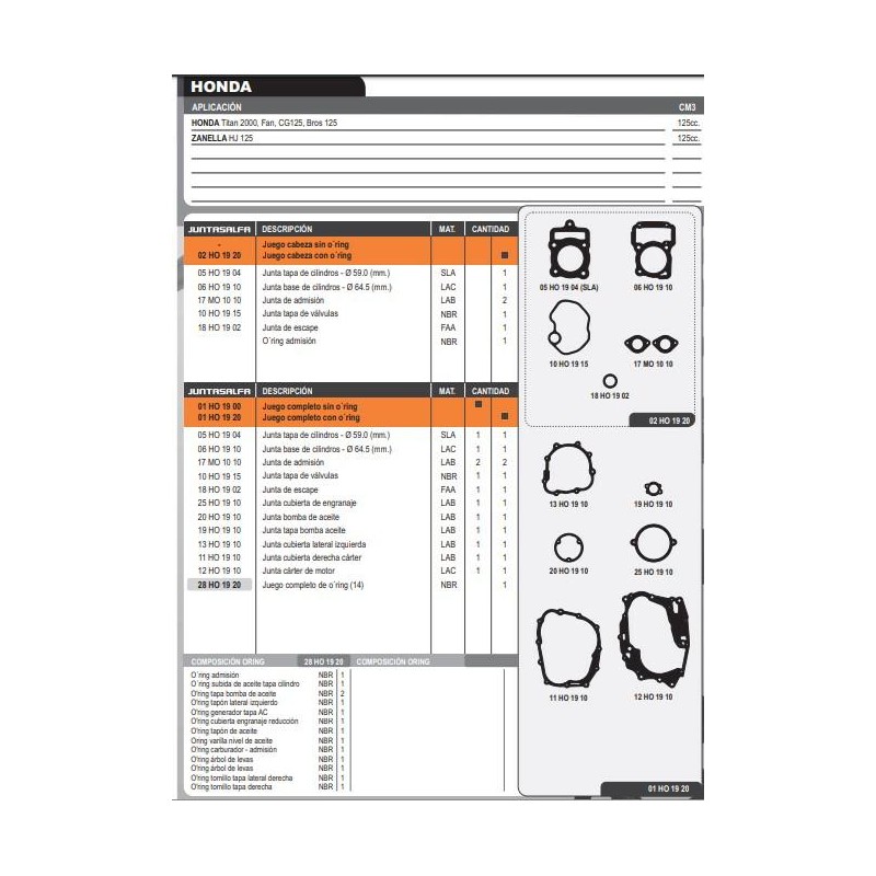 JUNTA MOTOR HONDA CG 125 FAN/TITAN '00/BROS 125 C/O'RING (ALFA)