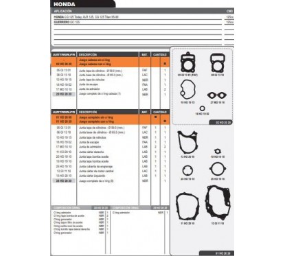 JUNTA MOTOR HONDA CG 125 TODAY/TITAN '95 C/ORING