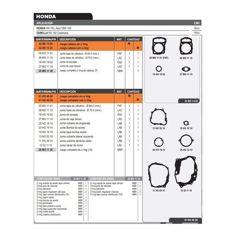 JUNTA MOTOR HONDA NX 150/ CBX 150 CADEN C/O'RING