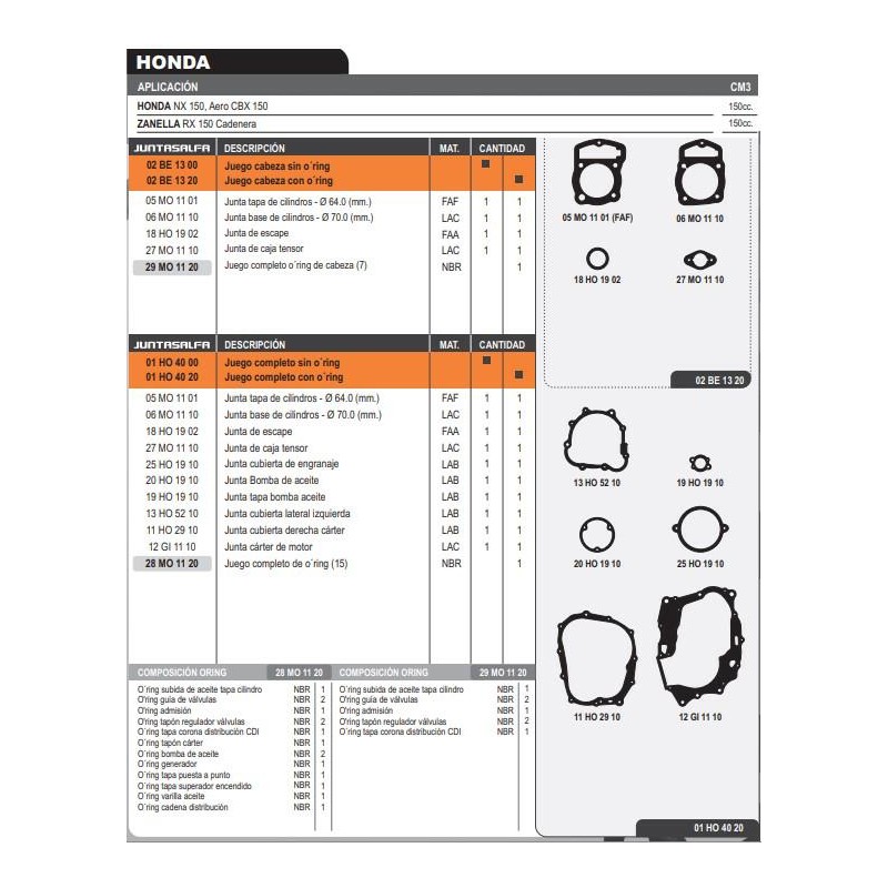 JUNTA MOTOR HONDA NX 150-  CBX 150 CADEN C- ORING