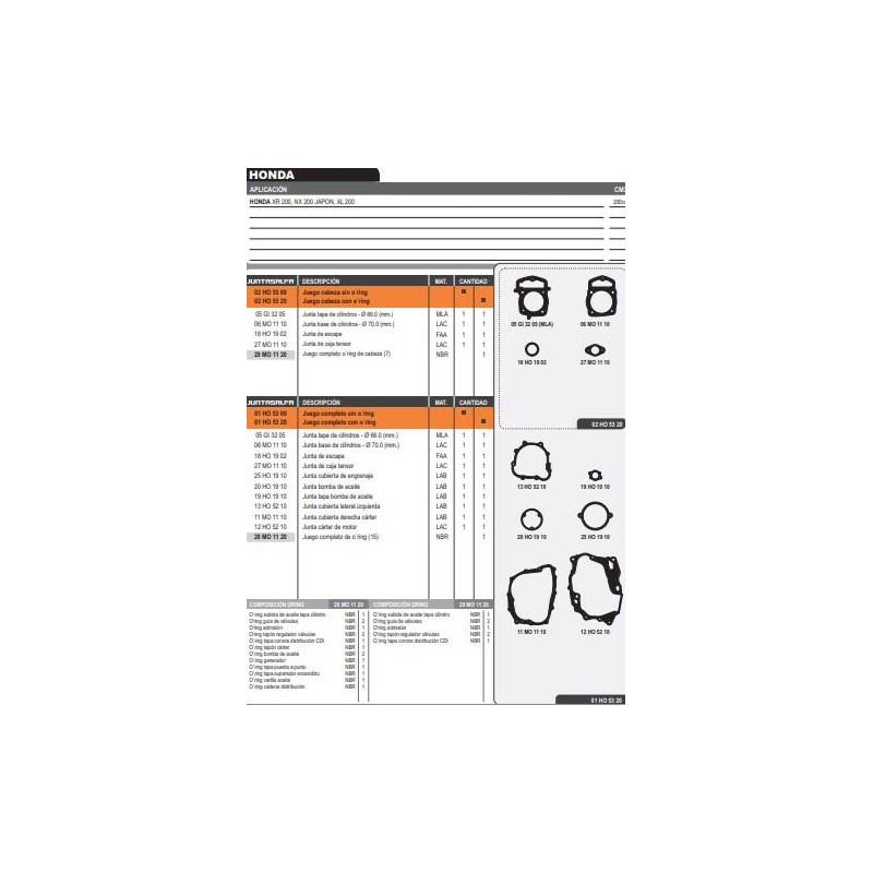 JUNTA MOTOR HONDA XR 200R / NX 200 / XL200 (japon) C/O'RING