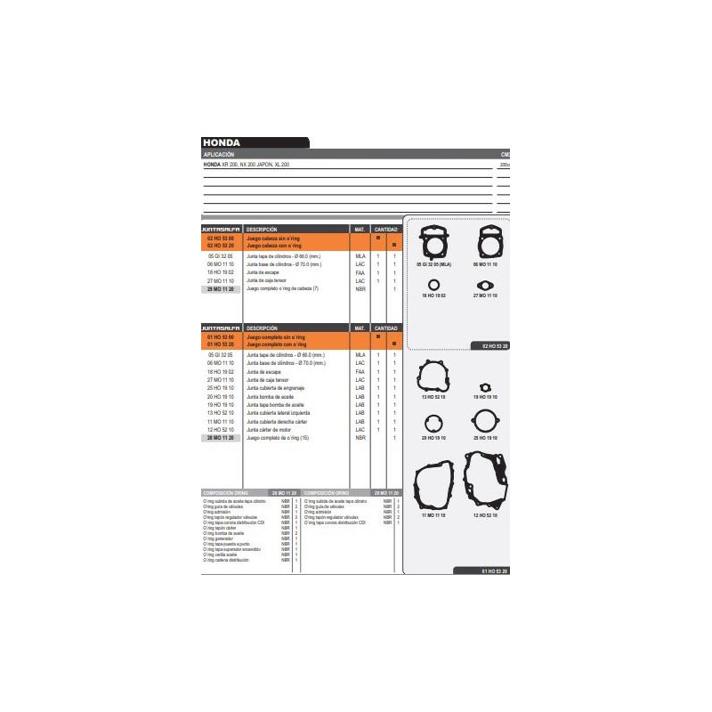 JUNTA MOTOR HONDA XR 200R -  NX 200 -  XL200 (japon) C- ORING