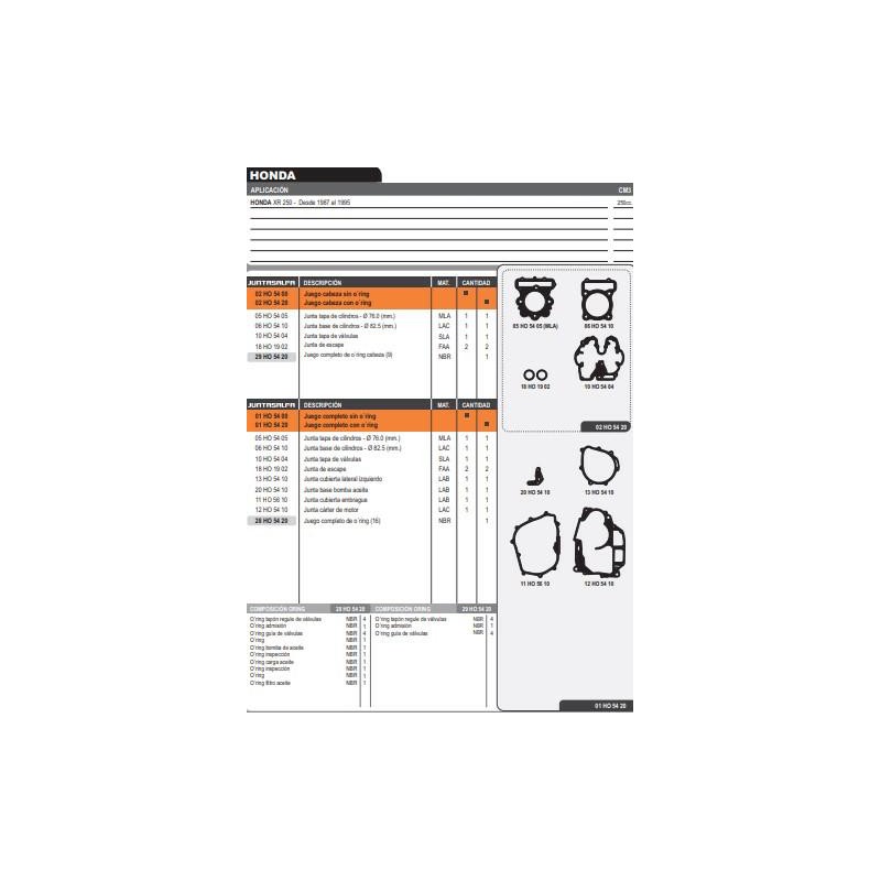 JUNTA MOTOR HONDA XR 250R 87- 95 C- ORING (ALFA)