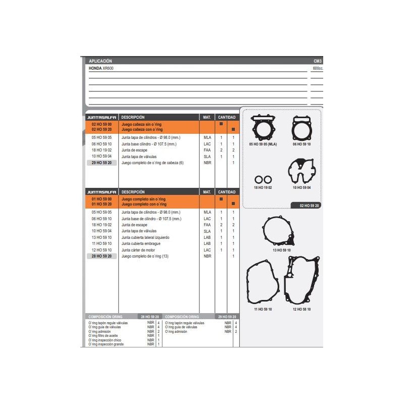 JUNTA MOTOR HONDA XR 600R C- ORING (ALFA)