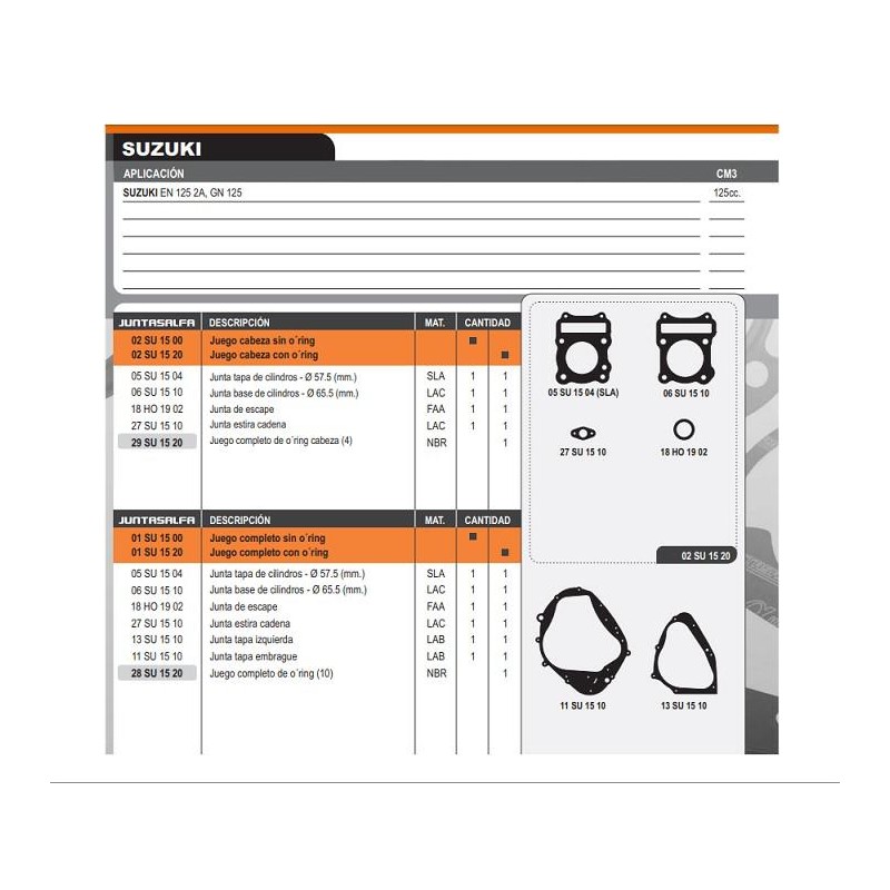JUNTA MOTOR SUZUKI EN 125/ GN 125 C/O'RING (ALFA)