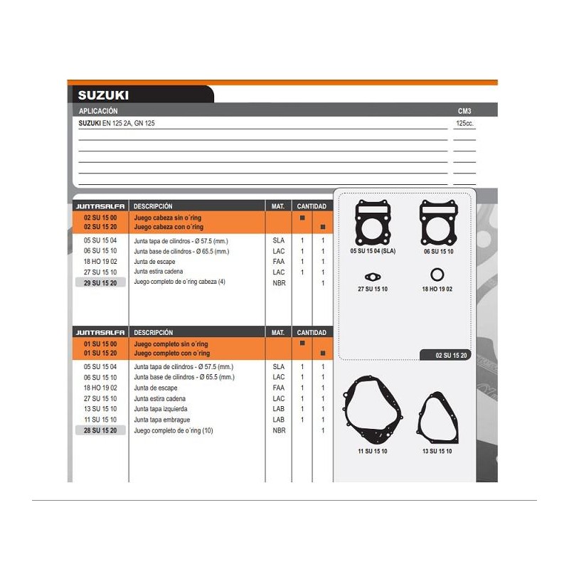 JUNTA MOTOR SUZUKI EN 125-  GN 125 C- ORING (ALFA)