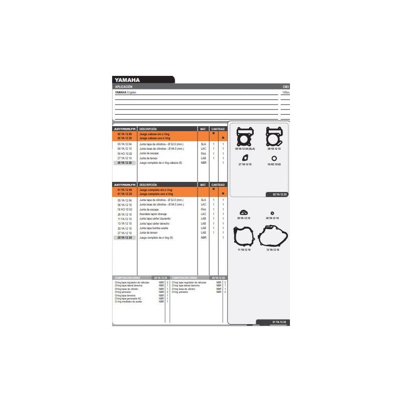 JUNTA MOTOR YAMAHA CRYPTON T-105 C/O'RING (ALFA)