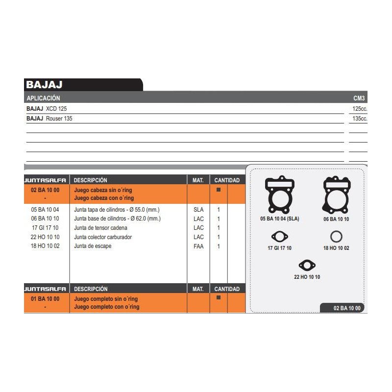 JUNTA CABEZA CILINDRO BAJAJ ROUSER 135 S- ORING