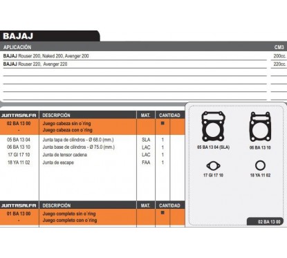 JUNTA CABEZA CILINDRO BAJAJ ROUSER 200-  220 S- ORING