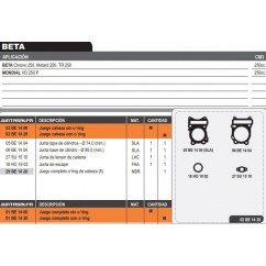 JUNTA CABEZA CILINDRO BETA MOTARD 250 S/O'RING