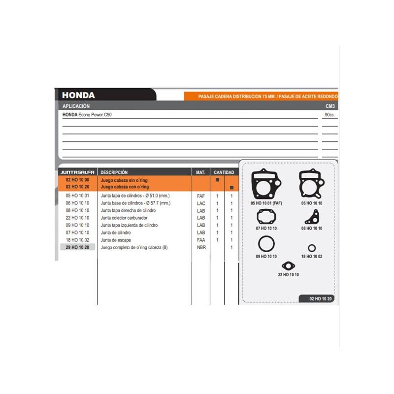 JUNTA CABEZA CILINDRO HONDA C-90/ DAX 70 PASO CAD 75mm C/O'RING