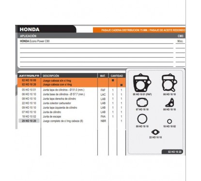 JUNTA CABEZA CILINDRO HONDA C-90/ DAX 70 PASO CAD 75mm C/O'RING