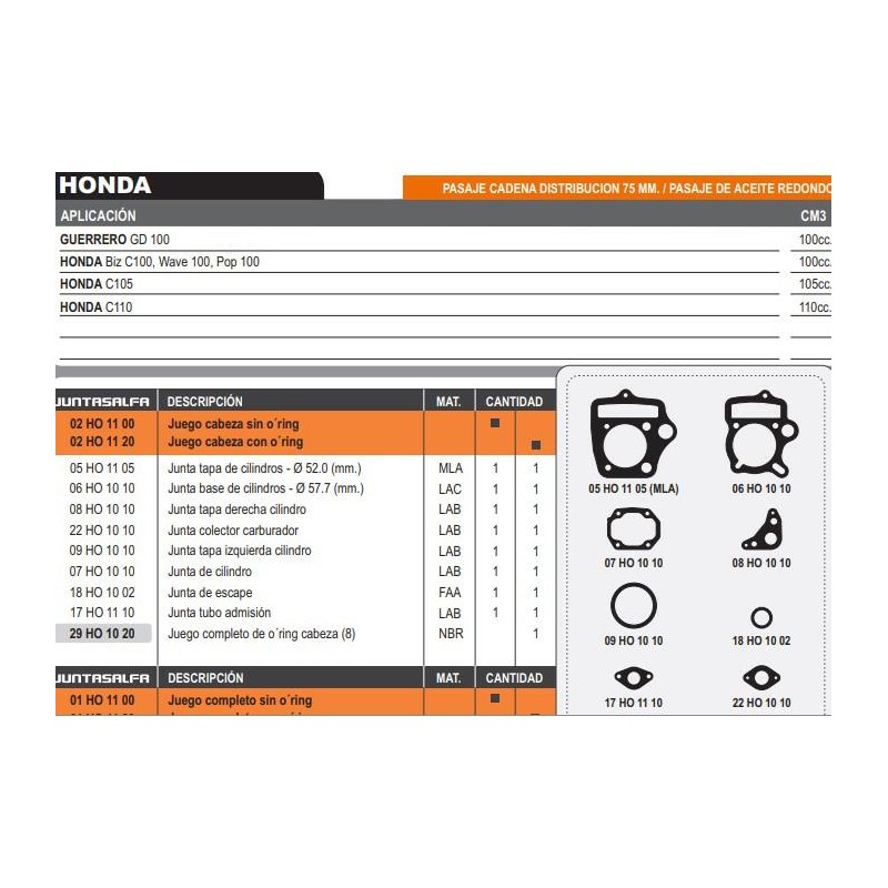 JUNTA CABEZA CILINDRO HONDA BIZ-  WAVE NF 100 C- ORING