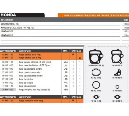 JUNTA CABEZA CILINDRO HONDA BIZ-  WAVE NF 100 C- ORING