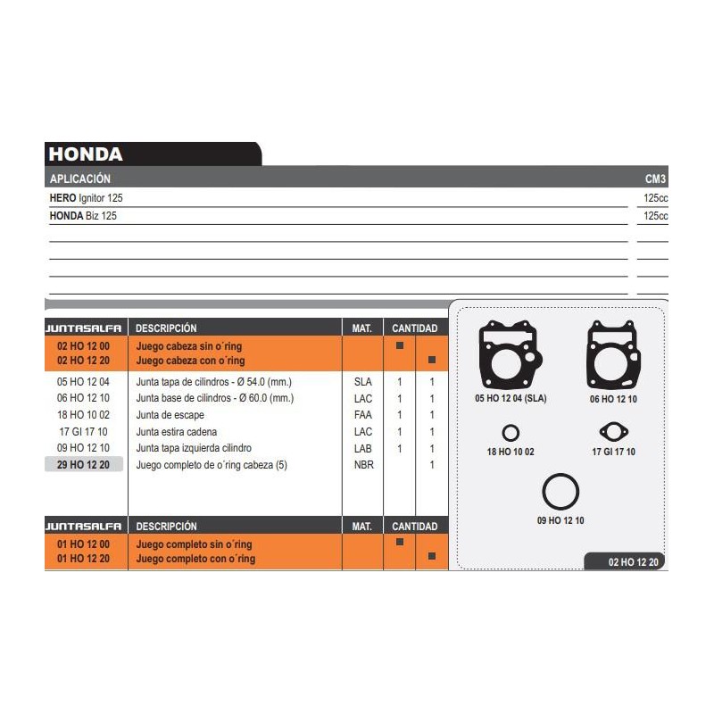 JUNTA CABEZA CILINDRO HONDA BIZ 125 S- ORING