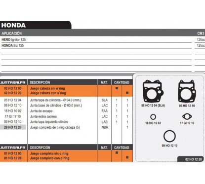 JUNTA CABEZA CILINDRO HONDA BIZ 125 S- ORING