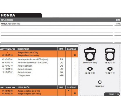 JUNTA CABEZA CILINDRO HONDA WAVE AFS 110-  110S S- ORING (ALFA)