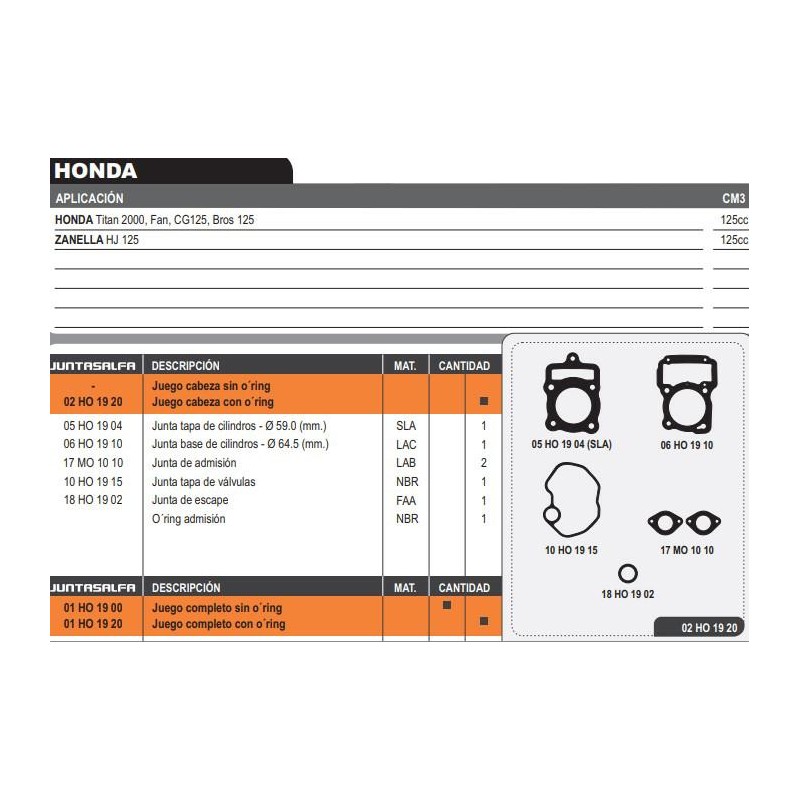 JUNTA CABEZA CILINDRO HONDA TITAN 00-  STORM-  FAN C- ORING