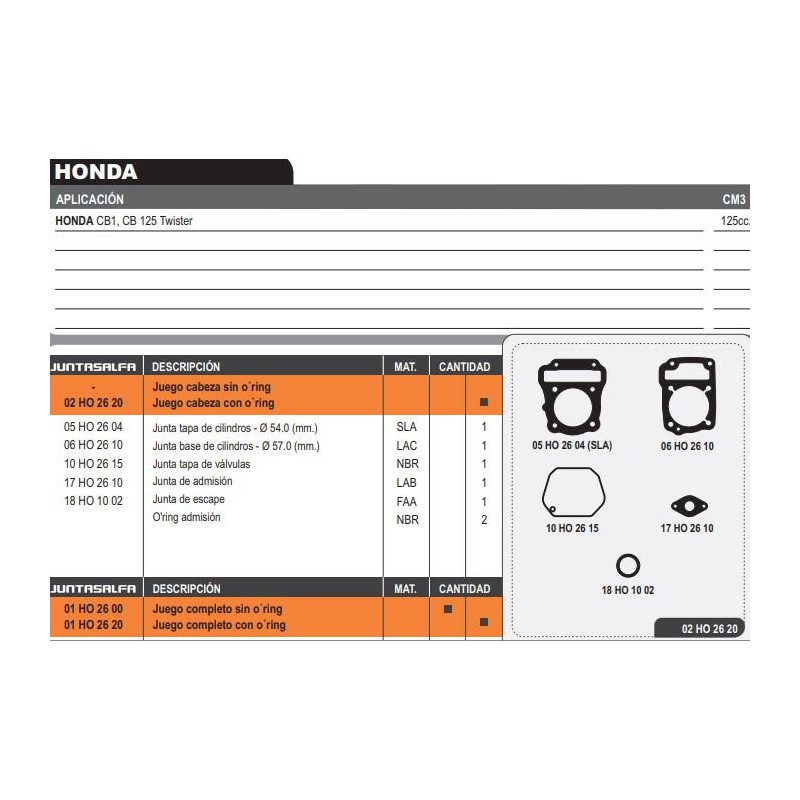 JUNTA CABEZA CILINDRO HONDA CB1 125 C/O'RING