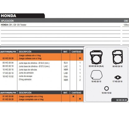 JUNTA CABEZA CILINDRO HONDA CB1 125 C/O'RING