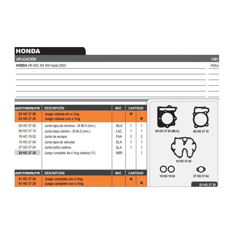 JUNTA CABEZA CILINDRO HONDA NX 400 FALCON M- V S- ORING
