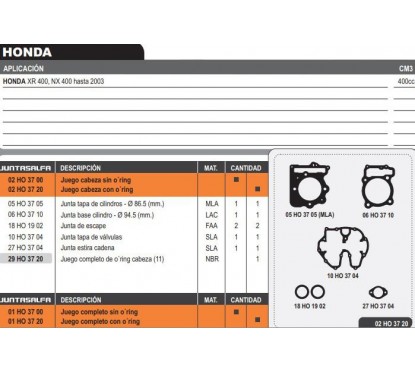 JUNTA CABEZA CILINDRO HONDA NX 400 FALCON M/V S/O'RING