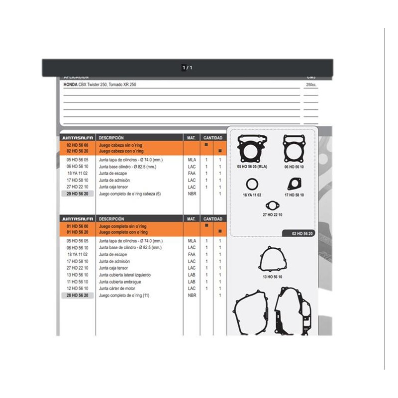 JUNTA CABEZA CILINDRO HONDA TWISTER-  TORNADO 250 C- ORING