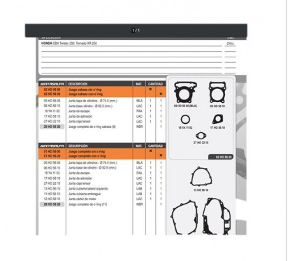 JUNTA CABEZA CILINDRO HONDA TWISTER-  TORNADO 250 C- ORING