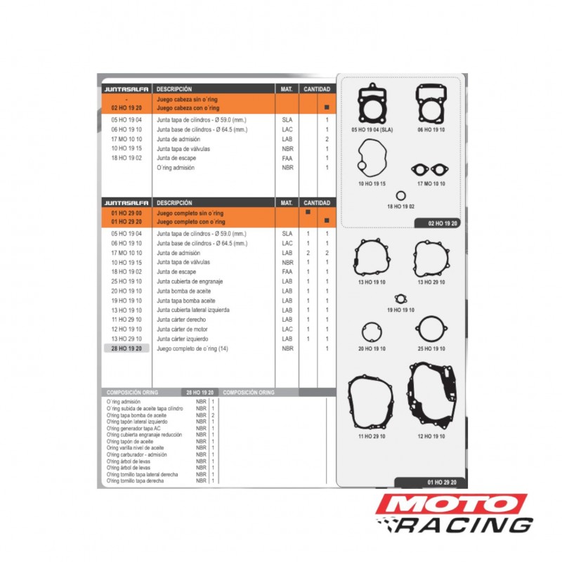 JUNTA MOTOR HONDA (JUEGO) STORM-  V-MEN 125 C- ORING (ALFA)