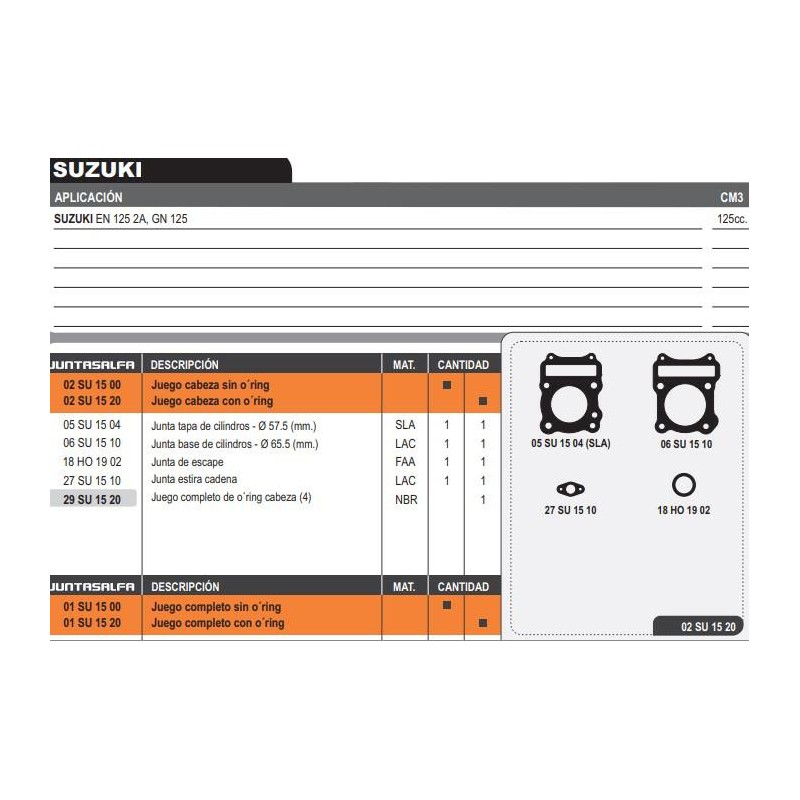 JUNTA CABEZA CILINDRO SUZUKI EN 125 -  GN 125 C- ORING