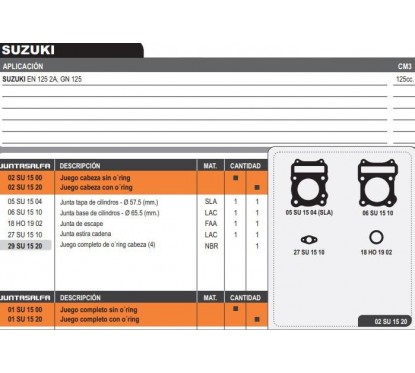 JUNTA CABEZA CILINDRO SUZUKI EN 125 -  GN 125 C- ORING