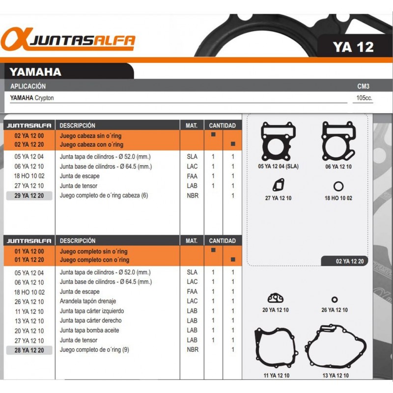 JUNTA CABEZA CILINDRO YAMAHA CRYPTON T-105 / T-110  C/O'RING