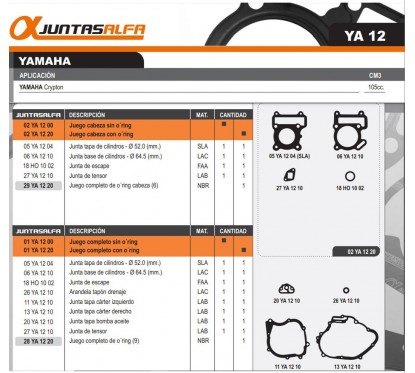 JUNTA CABEZA CILINDRO YAMAHA CRYPTON T-105 / T-110  C/O'RING